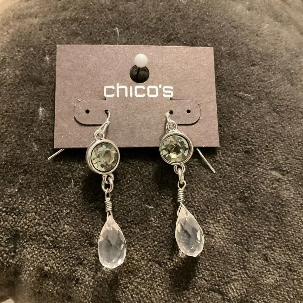 0182-Chico's Silver and Clear Drop Earrings